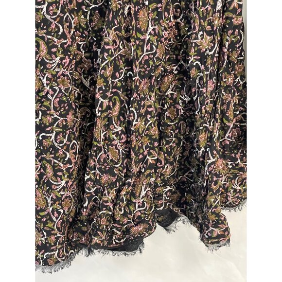 ecote long sleeve shirt blouse boho fringe floral black brown sheer tie READ - Picture 4 of 7